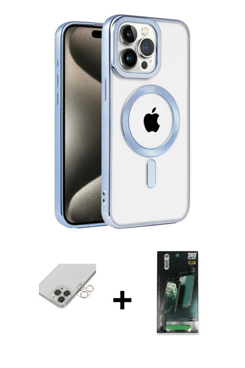 ieg™ iPhone 14 Pro Max Kılıf Eksen Form Koleksiyonu - Siyah 360 Mat Full Body Arka Koruyucu + Gold B