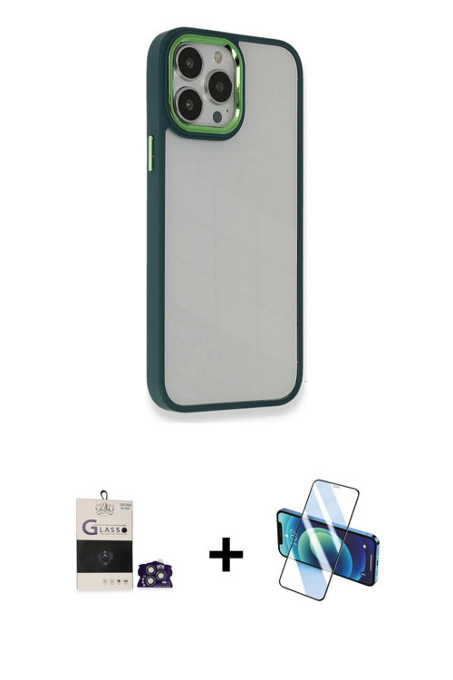 ieg™ iPhone 14 Pro Max Kılıf Eksen Doku Prime - Siyah 3D Antistatik Cam Ekran Koruyucu + Gümüş Bilvi