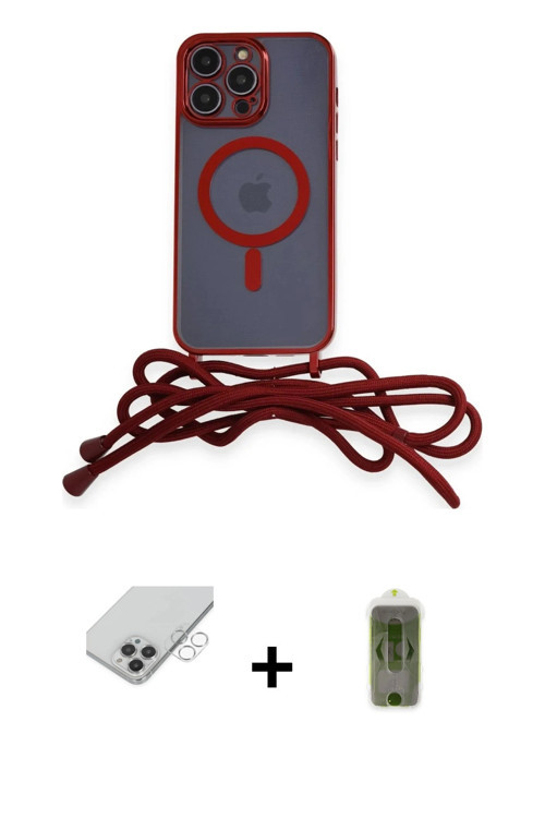 ieg™ iPhone 14 Pro Max Kılıf Eksen Özel Seri - Siyah Joko Magic 5D Hayalet Cam + Gümüş Band Metal Ka