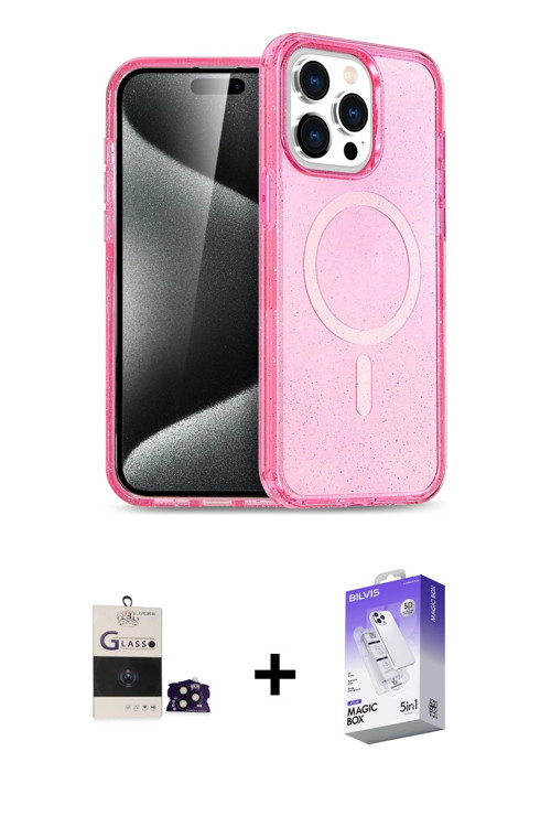 ieg™ iPhone 14 Pro Max Kılıf Eksen Doku Koleksiyonu - Siyah Bilvis 5in1 3D Magic Cam Ekran Koruyucu