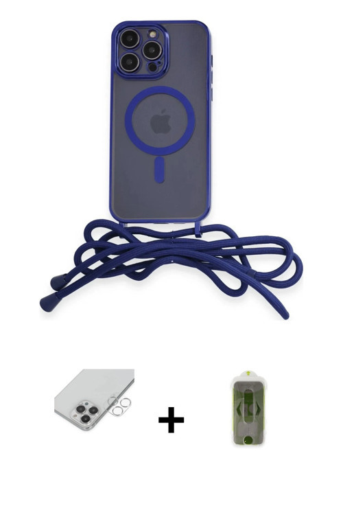 ieg™ iPhone 14 Pro Max Kılıf Eksen Özel Seri - Siyah Joko Magic 5D Hayalet Cam + Gümüş Band Metal Ka