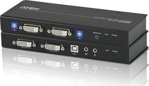 DVI Dual View Cat 5 KVM (Keyboard/Video Monitor/Mouse) Mesafe Uzatma Cihazı, Ses (hoparlör ve mikrof