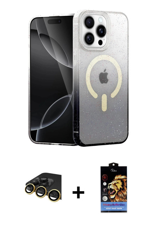 ieg™ iPhone 14 Pro Max Kılıf Eksen Minimal Özel Seri - Siyah Buffer Hayalet Cam Ekran Koruyucu + Gol