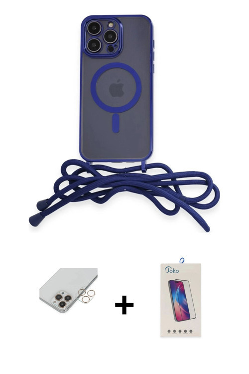 ieg™ iPhone 14 Pro Max Kılıf Eksen Özel Seri - Siyah Joko 5D Cam + Gold Band Metal Kamera Lens