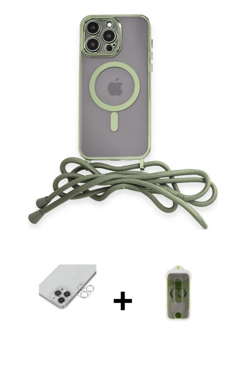 ieg™ iPhone 14 Pro Max Kılıf Eksen Özel Seri - Siyah Joko Magic 5D Hayalet Cam + Gümüş Band Metal Ka