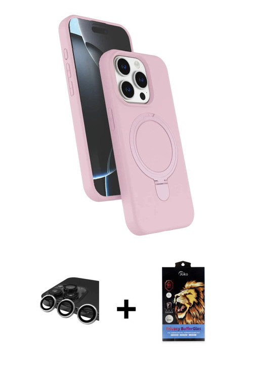 ieg™ iPhone 14 Pro Max Kılıf İz Işık Koleksiyonu - Siyah Buffer Hayalet Cam Ekran Koruyucu + Gümüş R