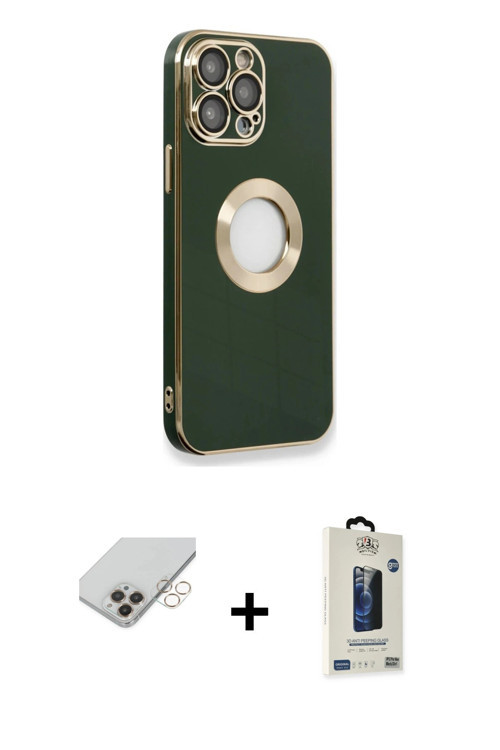 ieg™ iPhone 14 Pro Max Kılıf İz Form Serisi - Siyah Bilvis Hayalet Cam Ekran Koruyucu + Gold Band Me