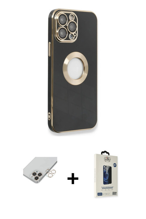 ieg™ iPhone 14 Pro Max Kılıf İz Form Serisi - Siyah Bilvis Hayalet Cam Ekran Koruyucu + Gold Band Me
