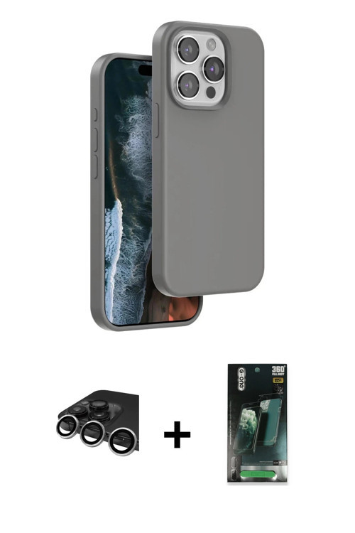 ieg™ iPhone 14 Pro Max Kılıf Kıvılcım Çizgi Serisi - Siyah 360 Mat Full Body Arka Koruyucu + Gümüş R