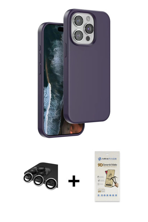 ieg™ iPhone 14 Pro Max Kılıf Kıvılcım Çizgi Serisi - Siyah Mat Seramik Nano Ekran Koruyucu + Gümüş R