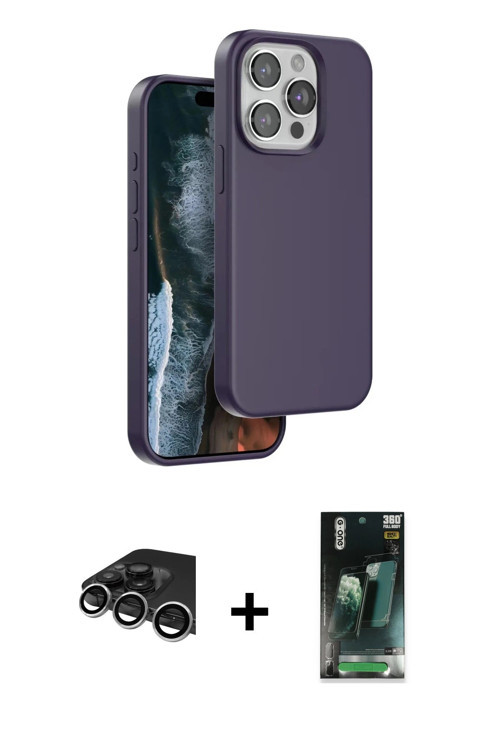 ieg™ iPhone 14 Pro Max Kılıf Kıvılcım Çizgi Serisi - Siyah 360 Mat Full Body Arka Koruyucu + Gümüş R