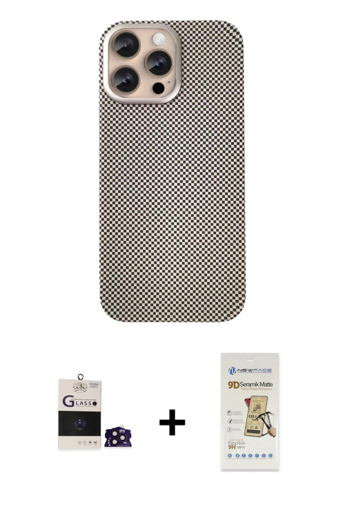ieg™ iPhone 14 Pro Max Kılıf Eksen Prime - Siyah Mat Seramik Nano Ekran Koruyucu + Derin Mor Bilvis