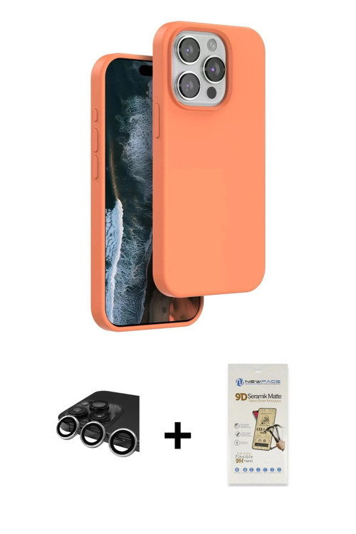 ieg™ iPhone 14 Pro Max Kılıf Kıvılcım Çizgi Serisi - Siyah Mat Seramik Nano Ekran Koruyucu + Gümüş R