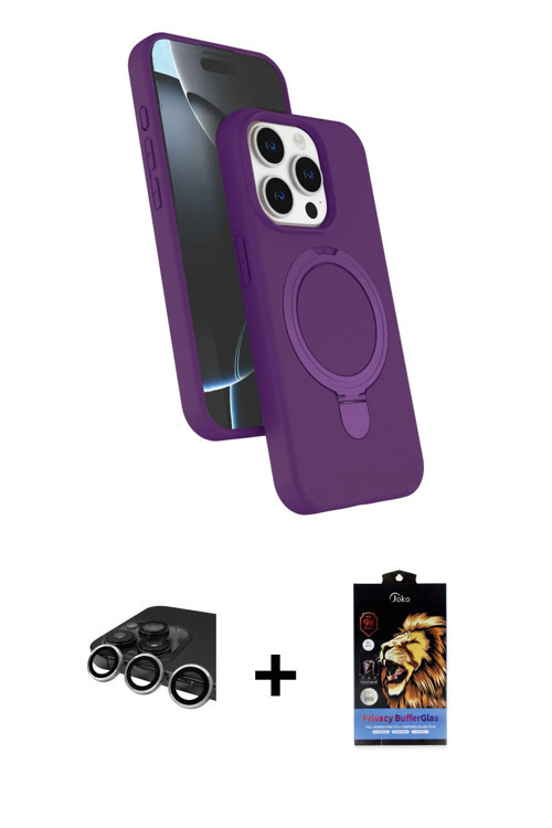 ieg™ iPhone 14 Pro Max Kılıf İz Işık Koleksiyonu - Siyah Buffer Hayalet Cam Ekran Koruyucu + Gümüş R