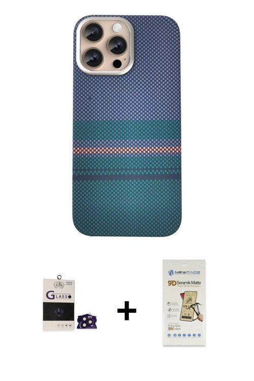 ieg™ iPhone 14 Pro Max Kılıf Eksen Prime - Siyah Mat Seramik Nano Ekran Koruyucu + Derin Mor Bilvis