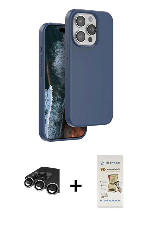 ieg™ iPhone 14 Pro Max Kılıf Kıvılcım Çizgi Serisi - Siyah Mat Seramik Nano Ekran Koruyucu + Gümüş R