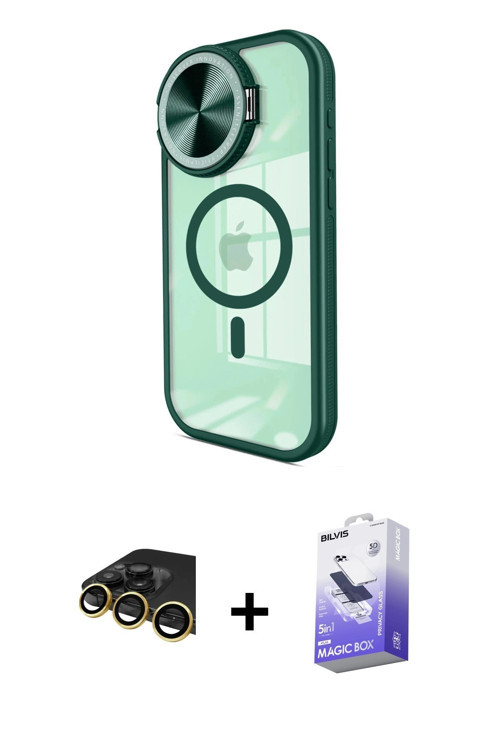 ieg™ iPhone 14 Pro Max Kılıf Kıvılcım Modern Koleksiyonu - Siyah Bilvis 5in1 5D Magic Hayalet Cam Ek