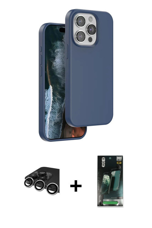ieg™ iPhone 14 Pro Max Kılıf Kıvılcım Çizgi Serisi - Siyah 360 Mat Full Body Arka Koruyucu + Gümüş R