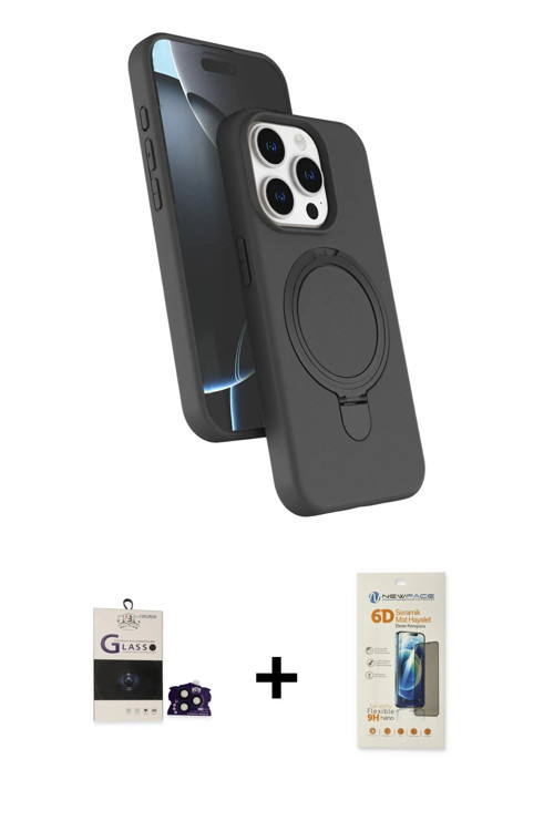 ieg™ iPhone 14 Pro Max Kılıf İz Işık Koleksiyonu - Siyah 6D Mat Seramik Hayalet Nano Ekran Koruyucu