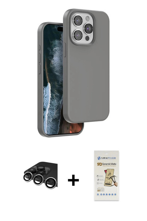 ieg™ iPhone 14 Pro Max Kılıf Kıvılcım Çizgi Serisi - Siyah Mat Seramik Nano Ekran Koruyucu + Gümüş R