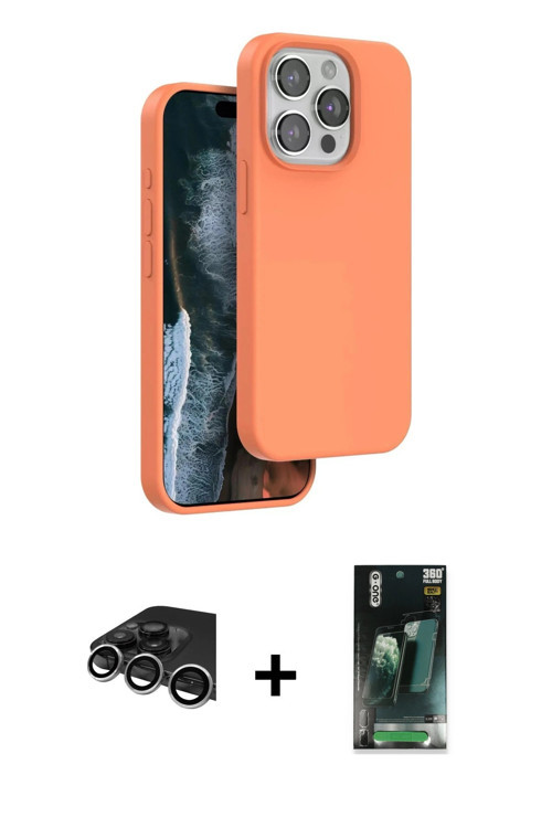 ieg™ iPhone 14 Pro Max Kılıf Kıvılcım Çizgi Serisi - Siyah 360 Mat Full Body Arka Koruyucu + Gümüş R