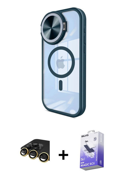 ieg™ iPhone 14 Pro Max Kılıf Kıvılcım Modern Koleksiyonu - Siyah Bilvis 5in1 5D Magic Hayalet Cam Ek