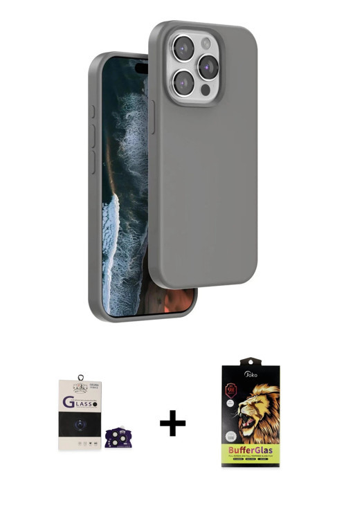 ieg™ iPhone 14 Pro Max Kılıf Kıvılcım Çizgi Serisi - Siyah Buffer Cam Ekran Koruyucu + Derin Mor Bil