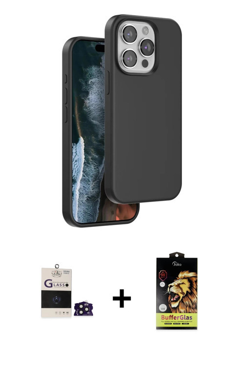 ieg™ iPhone 14 Pro Max Kılıf Kıvılcım Çizgi Serisi - Siyah Buffer Cam Ekran Koruyucu + Derin Mor Bil