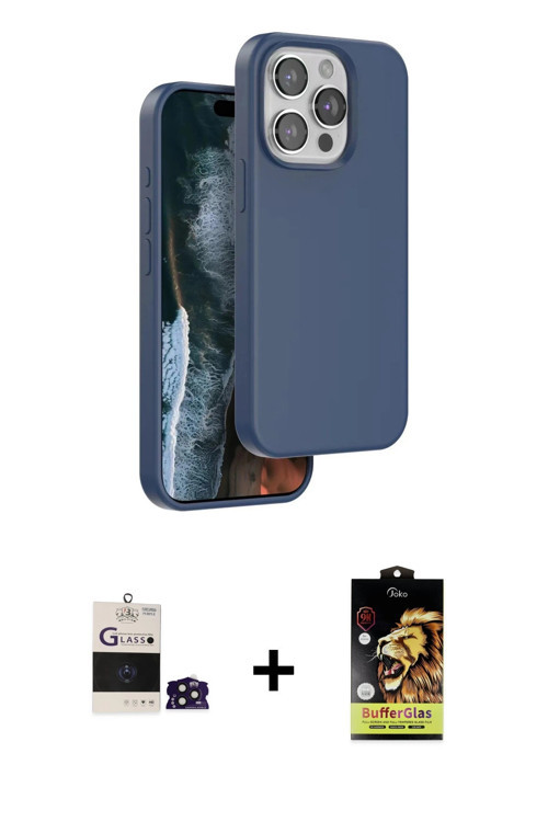 ieg™ iPhone 14 Pro Max Kılıf Kıvılcım Çizgi Serisi - Siyah Buffer Cam Ekran Koruyucu + Derin Mor Bil