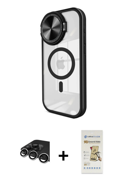 ieg™ iPhone 14 Pro Max Kılıf Kıvılcım Modern Koleksiyonu - Siyah Mat Seramik Nano Ekran Koruyucu + G