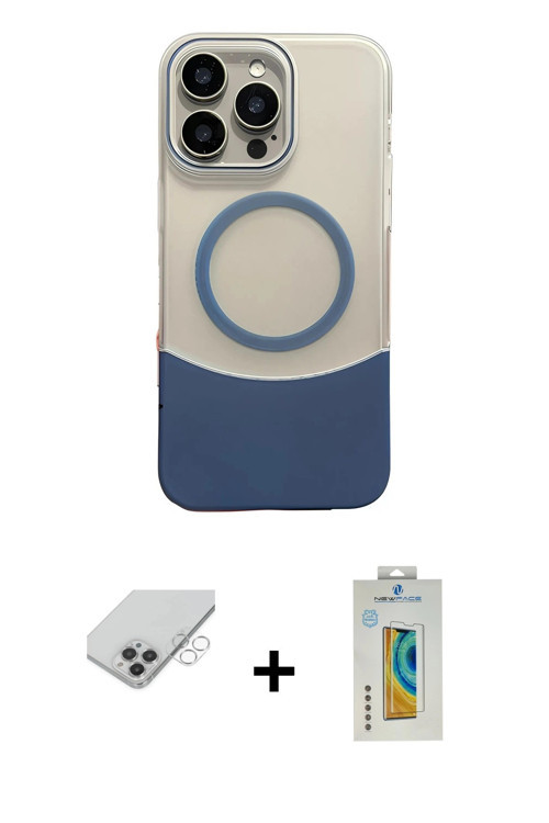 ieg™ iPhone 14 Pro Max Kılıf Kozmos Form Özel Seri - Siyah Polymer Nano Ekran Koruyucu + Gümüş Band