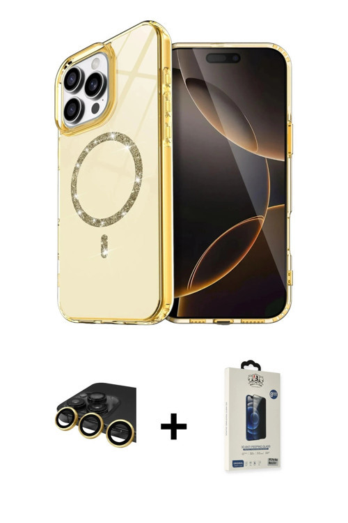 ieg™ iPhone 14 Pro Max Kılıf Kıvılcım Form Prime - Siyah Bilvis Hayalet Cam Ekran Koruyucu + Gold Ra