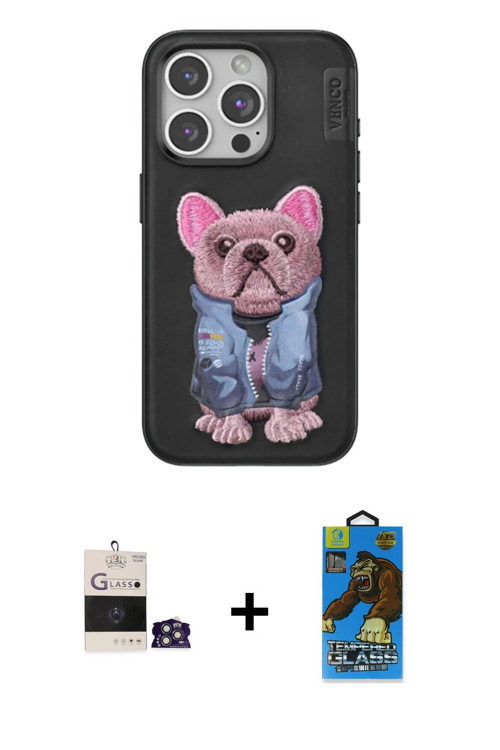 ieg™ iPhone 14 Pro Max Kılıf İz Minimal Koleksiyonu - Siyah 18D Cam Ekran Koruyucu + Gümüş Bilvis Ti