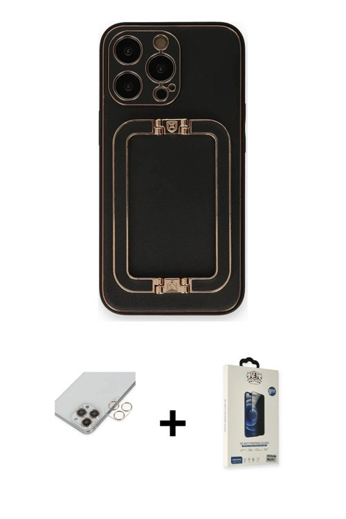ieg™ iPhone 14 Pro Max Kılıf Kozmos Minimal Prime - Siyah Bilvis Hayalet Cam Ekran Koruyucu + Gold B