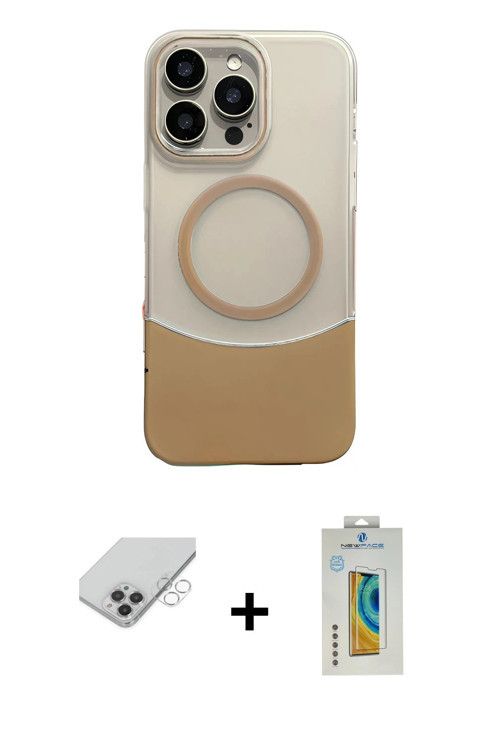ieg™ iPhone 14 Pro Max Kılıf Kozmos Form Özel Seri - Siyah Polymer Nano Ekran Koruyucu + Gümüş Band