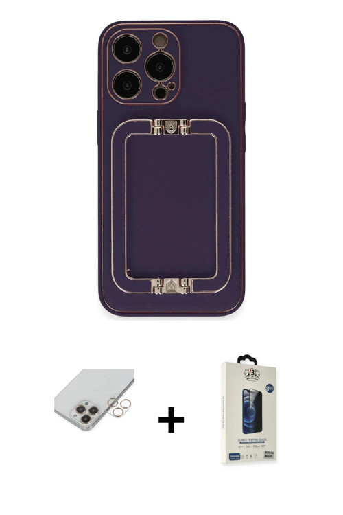 ieg™ iPhone 14 Pro Max Kılıf Kozmos Minimal Prime - Siyah Bilvis Hayalet Cam Ekran Koruyucu + Gold B