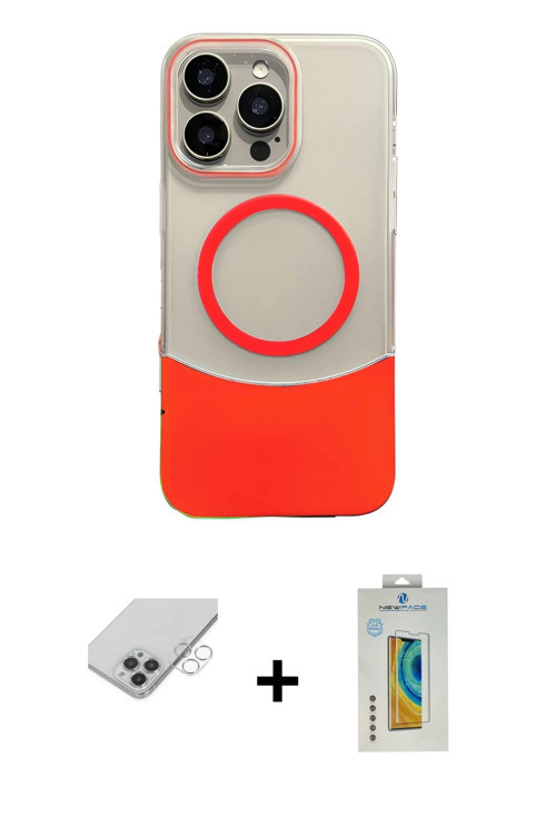 ieg™ iPhone 14 Pro Max Kılıf Kozmos Form Özel Seri - Siyah Polymer Nano Ekran Koruyucu + Gümüş Band