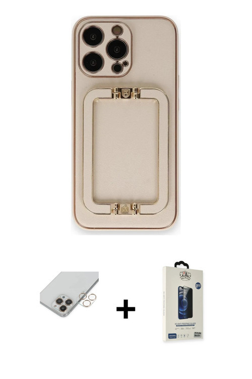 ieg™ iPhone 14 Pro Max Kılıf Kozmos Minimal Prime - Siyah Bilvis Hayalet Cam Ekran Koruyucu + Gold B