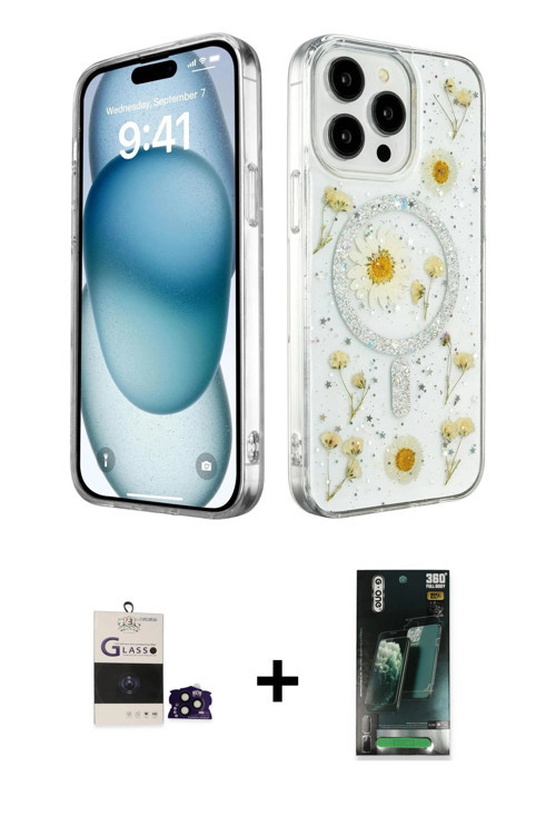ieg™ iPhone 14 Pro Max Kılıf Kozmos Doku - Şeffaf 360 Full Body Arka Koruyucu + Siyah Bilvis Titan K