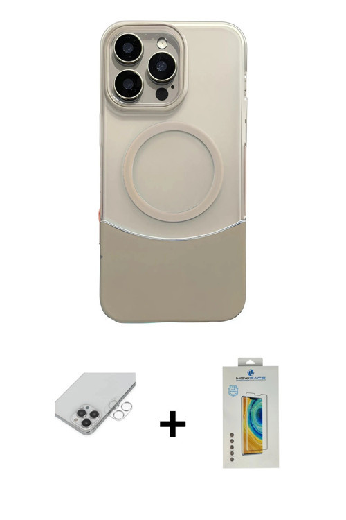 ieg™ iPhone 14 Pro Max Kılıf Kozmos Form Özel Seri - Siyah Polymer Nano Ekran Koruyucu + Gümüş Band
