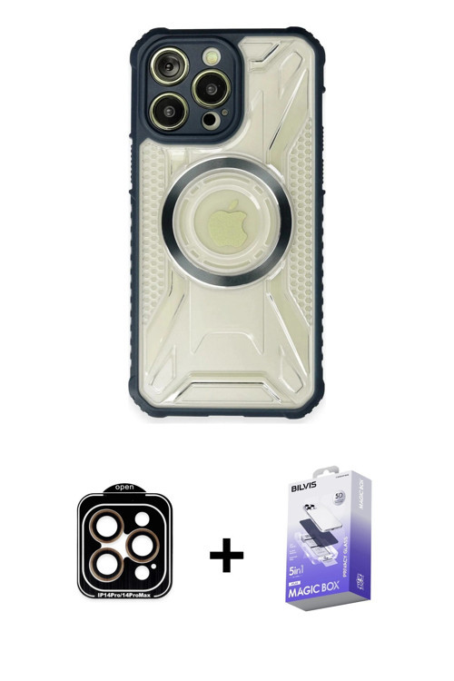 ieg™ iPhone 14 Pro Max Kılıf Kutup Modern - Siyah Bilvis 5in1 5D Magic Hayalet Cam Ekran Koruyucu +