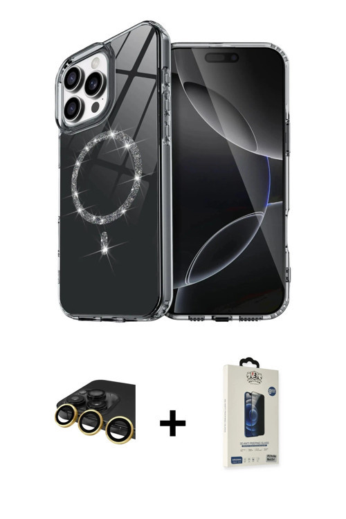 ieg™ iPhone 14 Pro Max Kılıf Kıvılcım Form Prime - Siyah Bilvis Hayalet Cam Ekran Koruyucu + Gold Ra
