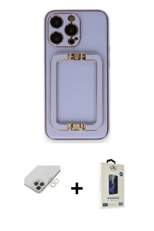 ieg™ iPhone 14 Pro Max Kılıf Kozmos Minimal Prime - Siyah Bilvis Hayalet Cam Ekran Koruyucu + Gold B