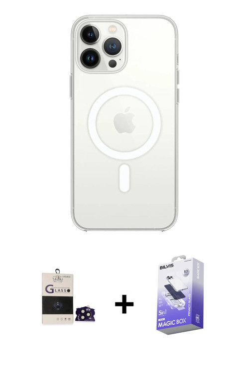 ieg™ iPhone 14 Pro Max Kılıf Kutup Klasik Serisi - Siyah Bilvis 5in1 5D Magic Hayalet Cam Ekran Koru