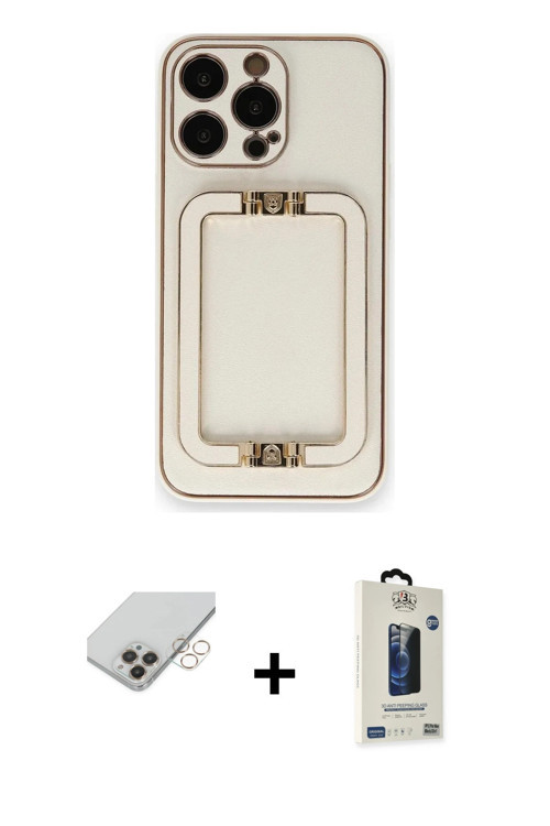 ieg™ iPhone 14 Pro Max Kılıf Kozmos Minimal Prime - Siyah Bilvis Hayalet Cam Ekran Koruyucu + Gold B