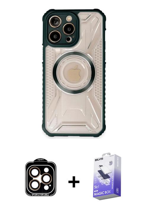 ieg™ iPhone 14 Pro Max Kılıf Kutup Modern - Siyah Bilvis 5in1 5D Magic Hayalet Cam Ekran Koruyucu +