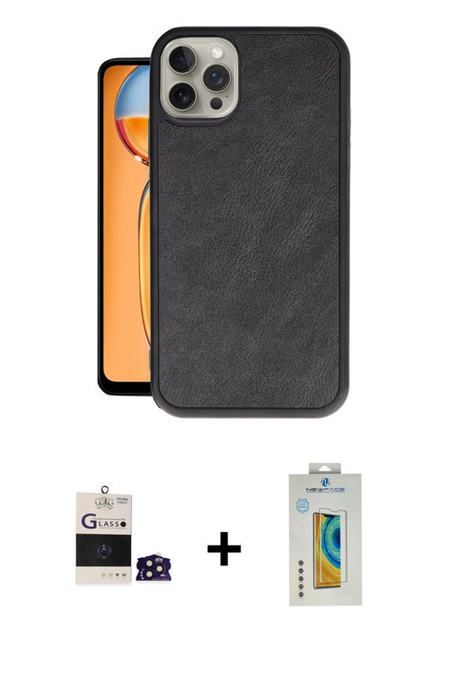 ieg™ iPhone 14 Pro Max Kılıf Kıvılcım Işık Serisi - Siyah Polymer Nano Ekran Koruyucu + Derin Mor Bi