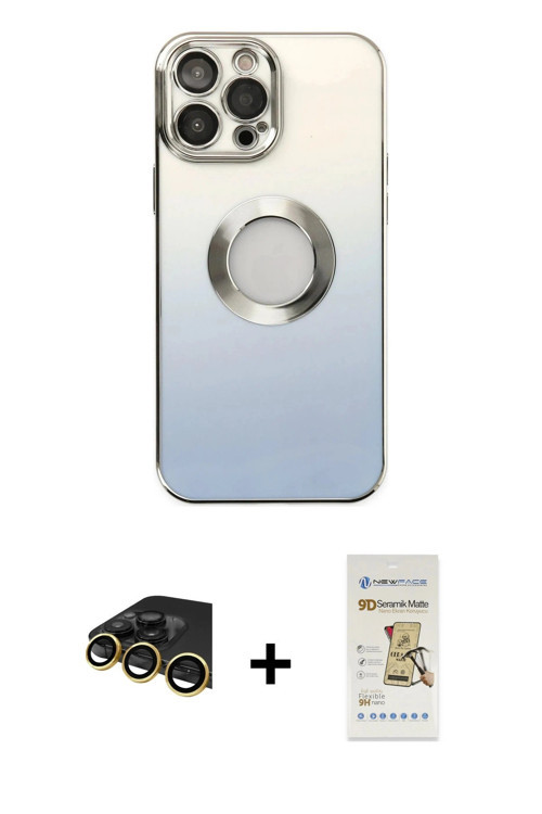 ieg™ iPhone 14 Pro Max Kılıf Kutup Yansıma Özel Seri - Siyah Mat Seramik Nano Ekran Koruyucu + Gold
