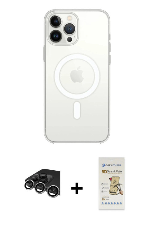 ieg™ iPhone 14 Pro Max Kılıf Kutup Klasik Serisi - Siyah Mat Seramik Nano Ekran Koruyucu + Gümüş Raz