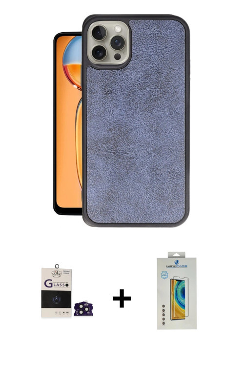ieg™ iPhone 14 Pro Max Kılıf Kıvılcım Işık Serisi - Siyah Polymer Nano Ekran Koruyucu + Derin Mor Bi